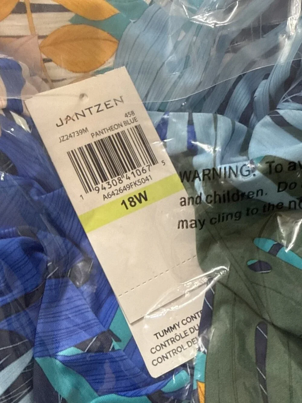 New Jantzen Size 22 W Jolie One-Piece Blue Palm Floral Bathing suit SwimSuit NWT